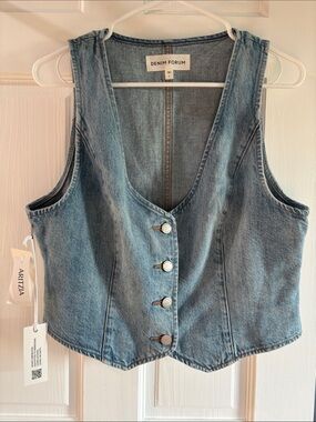 Artizia Denim Forum - 90s Mia Blue Washed Button-Front Denim Vest 100% Cotton